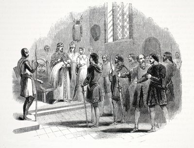Edoardo I che presenta ai Capi Gallesi un Principe nato tra loro, al Castello di Rhuddlan da English School