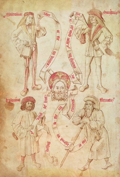 I quattro umori, dal Libro della Gilda dei Chirurghi Barbieri di York da English School