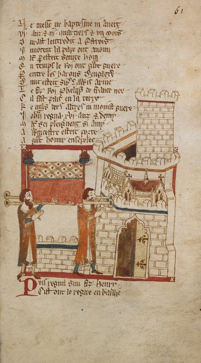 Egerton Ms 3028 f.061r Il corpo di Re Giovanni fu portato alla Cattedrale di Worcester per la sepoltura, illustrazione da 