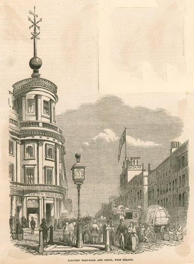 Palla del tempo elettrica e orologio, west Strand, Londra da English School