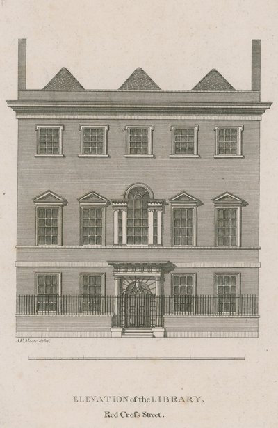 Elevazione della Biblioteca, Red Cross Street, Londra da English School