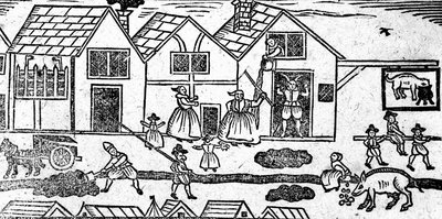 Scena di strada elisabettiana, da A Book of Roxburghe Ballads da English School