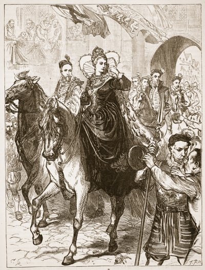 Ingresso pubblico di Elisabetta a Londra, illustrazione da Cassells Illustrated History of England da English School