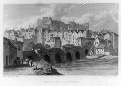 Ponte di Elvet, Durham, inciso da ? Frances dopo W. Westall, 1829 da English School