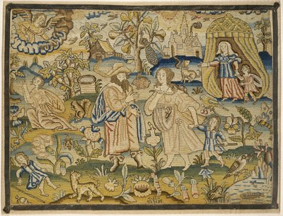 Quadro ricamato: Il congedo di Abramo da Agar, metà del XVII secolo da English School