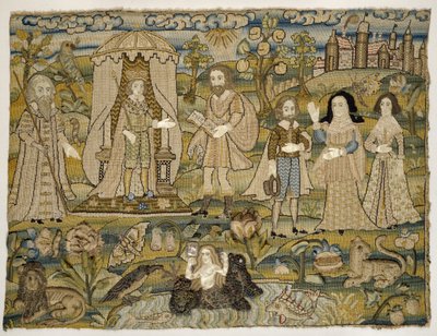 Quadro ricamato: "La proclamazione di Salomone", metà del XVII secolo da English School