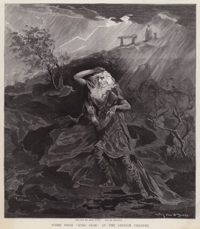 Attori inglesi Henry Irving e William Haviland in una produzione del Re Lear di Shakespeare al Lyceum Theatre, Londra da English School