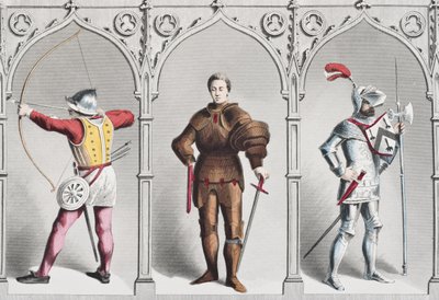 Costume militare inglese a metà del XV secolo, da The National and Domestic History of England di William Hickman Smith Aubrey, pubblicato a Londra, c.1890 da English School