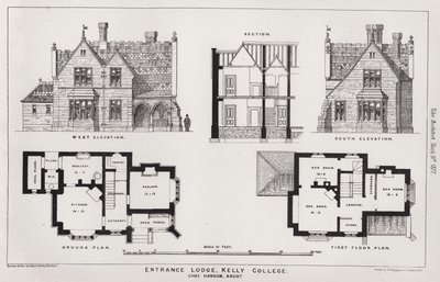 Ingresso del Lodge, Kelly College (incisione) da English School