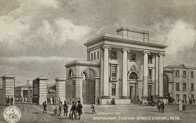 Ingresso alla stazione di Birmingham (Curzon Street), 1838 da English School