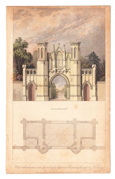 Ingresso al cimitero di Highgate pubblicato da The Lady Magazine, circa 1839 da English School