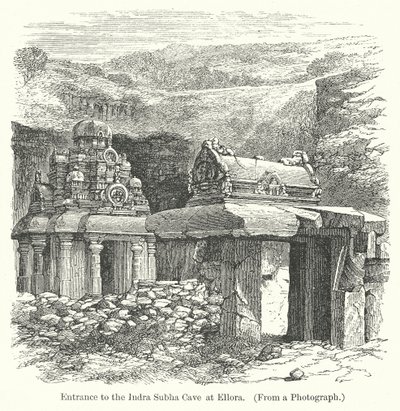 Ingresso della Grotta di Indra Subha a Ellora (incisione) da English School