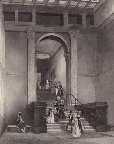 Ingresso alla National Gallery, Londra (incisione) da English School