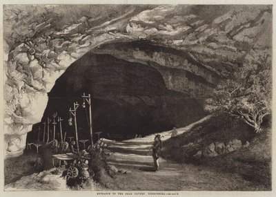 Ingresso alla caverna del Picco, Derbyshire (incisione) da English School