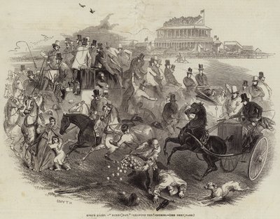 Corse di Epsom, "Derby Day", lasciando il percorso (incisione) da English School