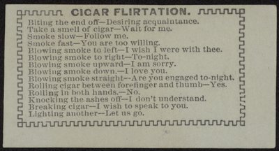 Biglietto di scorta intitolato Flirtazione del Sigaro da English School