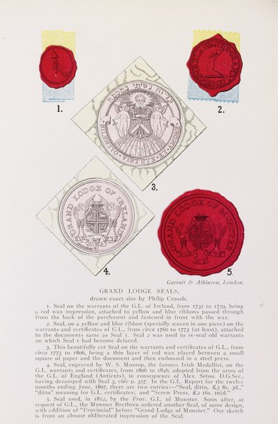 Esempi di sigilli della Gran Loggia inglese e irlandese da English School