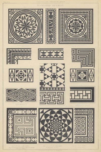 Esempi di pavimentazione a mosaico da Pompei e Tor Marancio, Italia da English School