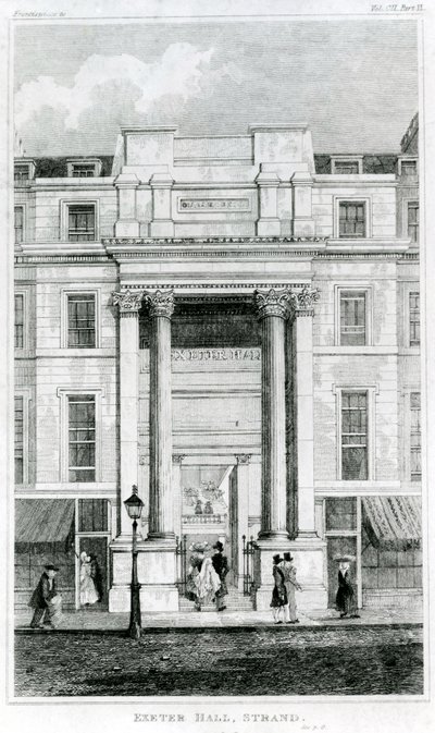 Exeter Hall, Strand, Londra dal Gentlemans Magazine da English School