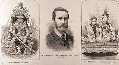 Spedizione in Alta Birmania: Re Theebaw (1858-1916) in stato, Mr. T. Bernard, Commissario Capo della Birmania, ora a Mandalay, Re Theebaw e la sua Regina, Soopya-Lat, da The Illustrated London News da English School