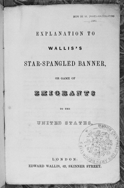 Spiegazione del Gioco della Bandiera Stellata o Emigranti negli Stati Uniti, c.1840 da English School