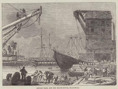 Export Dock e Old Block-House, Blackwall (incisione) da English School