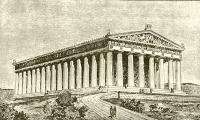 Esterno del Partenone ad Atene al tempo dei suoi costruttori da English School