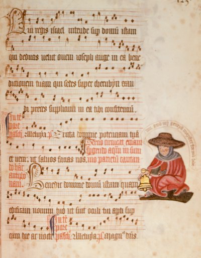 Spartito musicale con disegno di un lebbroso, c.1400 da English School