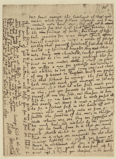 Fac-simile della lettera di Oliver Cromwell a Mr Storie, datata St Ives da English School