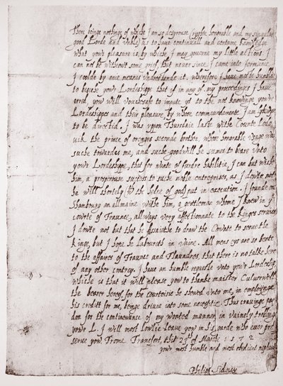 Facsimile della calligrafia di Philip Sidney all