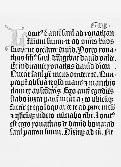 Facsimile di una pagina della Bibbia, stampata da Johannes Gutenberg, Magonza, 1456 da English School