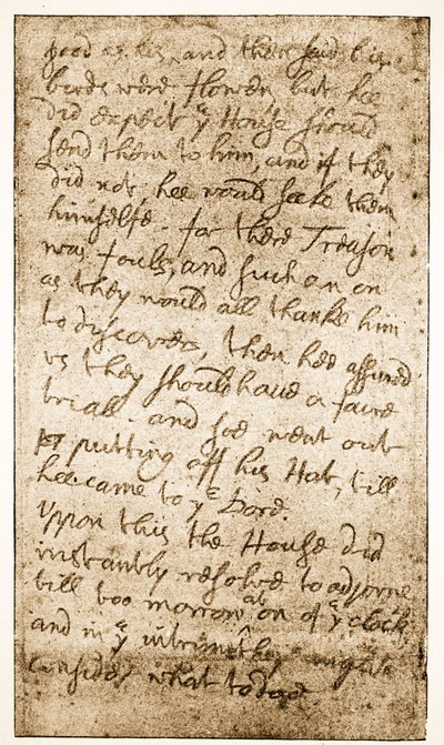 Facsimile di una pagina delle note di Sir Ralph Verney sul Lungo Parlamento da Memoirs of the Verney Family da English School