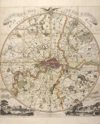 Mappa di Fairburn della zona a dodici miglia da Londra da English School