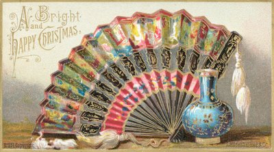 Ventaglio con custodia, cartolina di Natale da English School