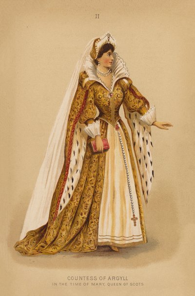 Costumi di carnevale: Contessa di Argyll, al tempo di Maria, Regina di Scozia da English School