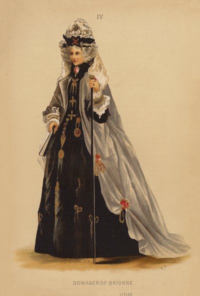 Costumi di carnevale: Vedova di Brionne (litografia a colori) da English School