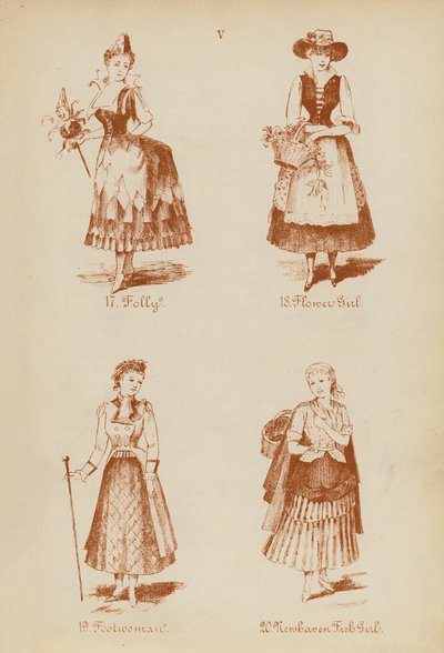 Costumi di carnevale: Follia, Fiorista, Buffona, Ragazza di Newhaven da English School