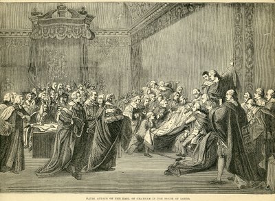 Sequestro fatale del conte di Chatham nella Camera dei Lord, 1778 da English School