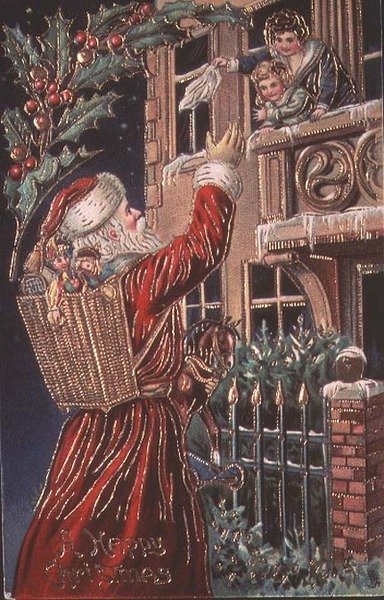 Babbo Natale che Saluta una Madre e un Bambino da English School