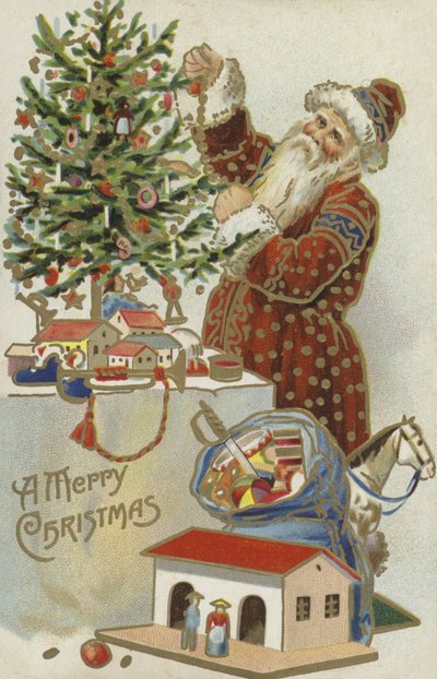 Babbo Natale che decora un albero di Natale da English School