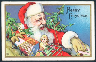 Babbo Natale che consegna giocattoli, biglietto di Natale da English School