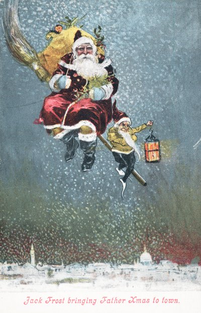 Babbo Natale sulla sua scopa, biglietto di Natale da English School