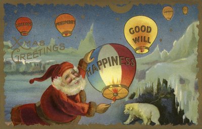 Babbo Natale che lancia palloncini da English School