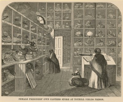 Magazzino di vestiti delle prigioniere alla prigione di Tothill Fields da English School