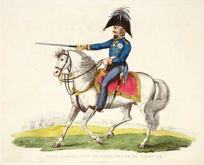 Maresciallo di Campo von Blucher, Principe di Wagstadt, pub. da Richard Evans, inciso da Romney, illustrazione da An Historical Account of the Battle of Waterloo di William Mudford, 1816 da English School