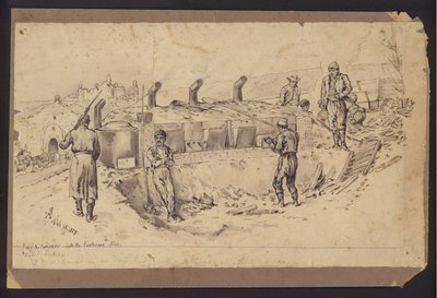 Cucina da campo nella fortezza di Nis, Serbia, guerra serbo-bulgara, 28 novembre 1885 da English School