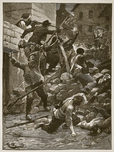 Combattimenti alle barricate a Parigi, illustrazione da Cassells Illustrated History of England da English School