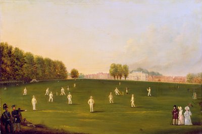Primo grande incontro di cricket giocato dai membri della Royal Amateur Society su Hampton Court Green, 3 agosto 1836 da English School