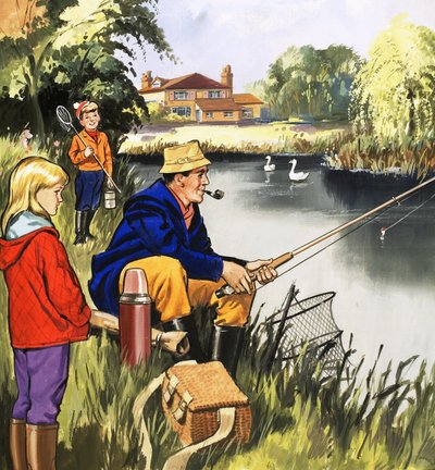 Pescatore sulla riva del fiume da English School