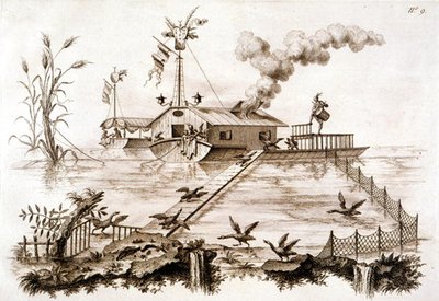 Pesca con cormorani usando una barca d